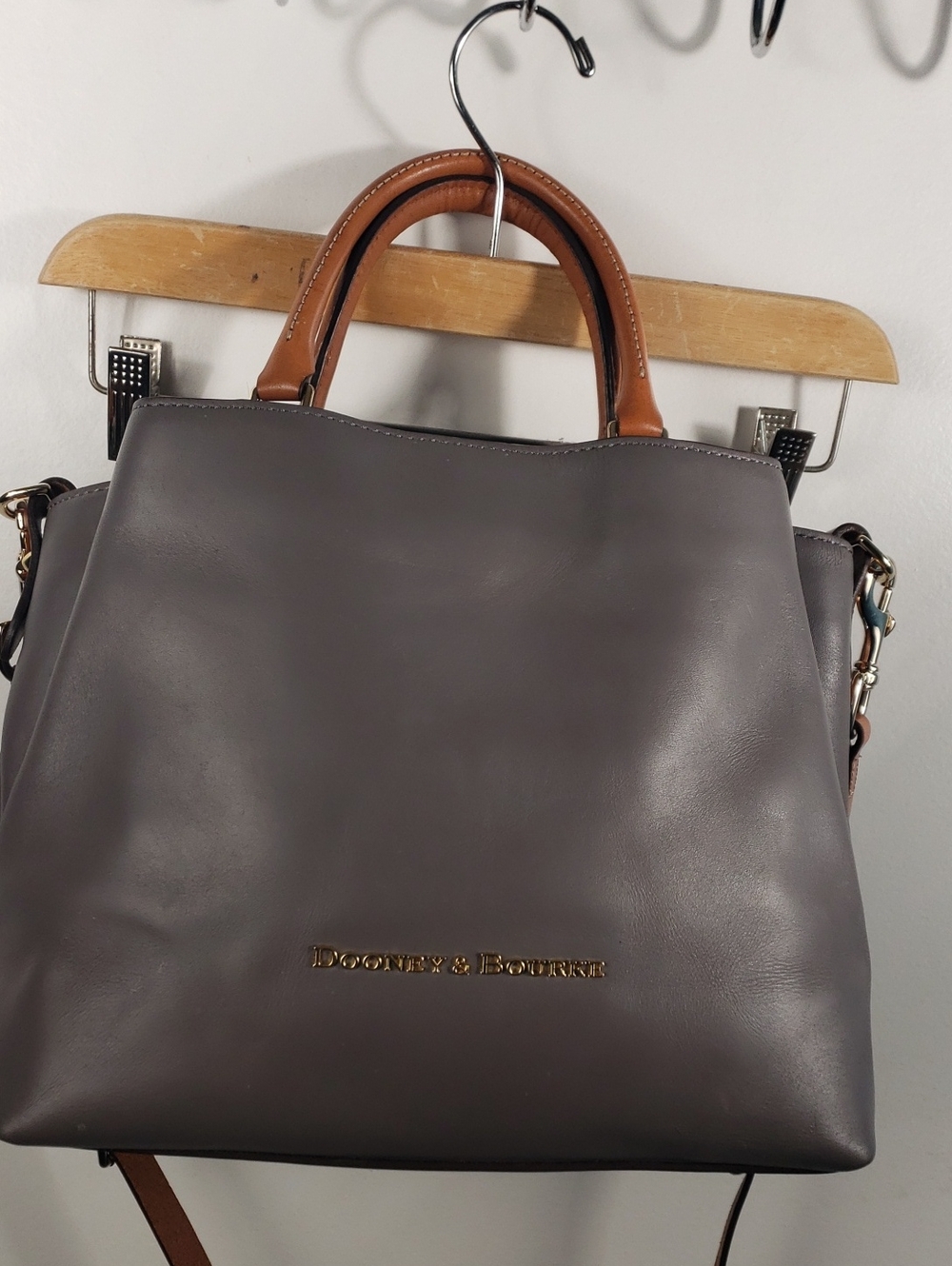 Dooney & Bourke Gray Leather Purse with Tan Handles
